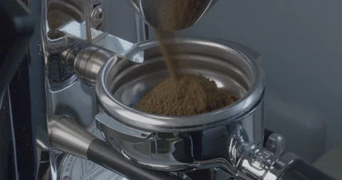 Closeup To Barista Using Grind Coffee For Making Espresso Shot in 4k Stock Footage 88435721
