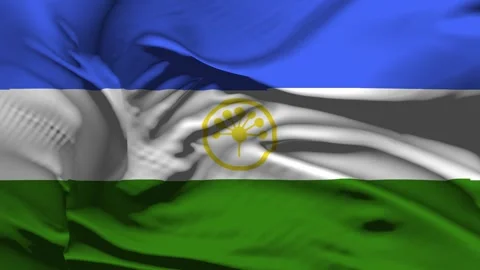 Closeup Bashkortostan Flag Wave Loop waving in wind Realistic Bashkortostan Stock Footage 320035477
