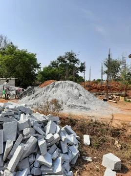 Closeup of basic or first work or building construction like, sump, pillar, b Foto stock