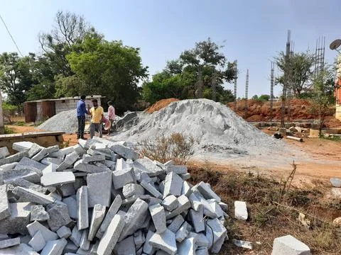 Closeup of basic or first work or building construction like, sump, pillar, b Foto stock