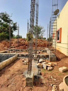 Closeup of basic or first work or building construction like, sump, pillar, b Stock Photos