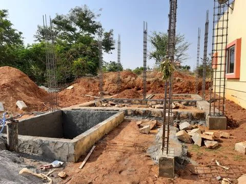 Closeup of basic or first work or building construction like, sump, pillar, b Stock Photos