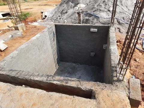Closeup of basic or first work or building construction like, sump, pillar, b Foto stock
