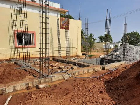 Closeup of basic or first work or building construction like, sump, pillar, b Stock Photos
