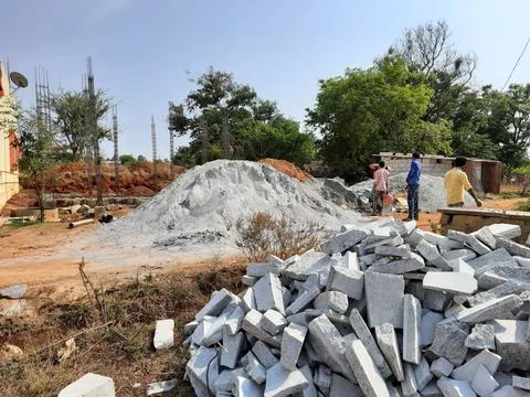 Closeup of basic or first work or building construction like, sump, pillar, b Foto stock