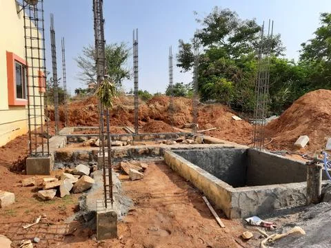 Closeup of basic or first work or building construction like, sump, pillar, b Foto stock