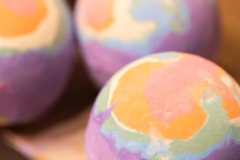 Closeup bath bombs in store Stock Photos
