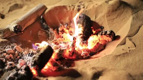 Closeup of BBQ fire in desert Stock Footage 141801896