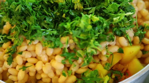 Closeup of beans with parsley Stock Footage 40889538