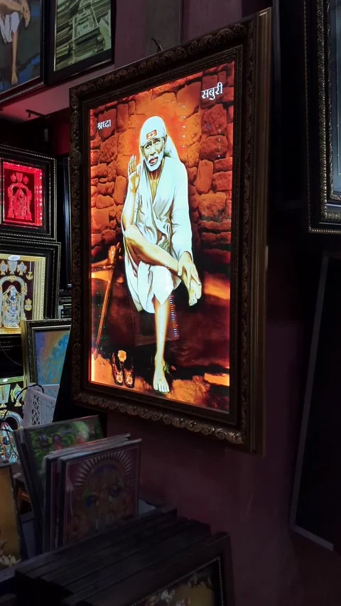 Closeup of beautiful 3d view led Indian god photos with frame selling in the  库存影片 165875373