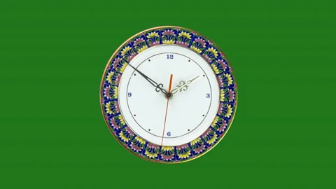 Closeup of beautiful Benjarong clock face on green background in Stop Motion. Stock Footage 168523582
