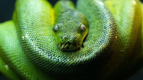 Closeup of a beautiful Green tree python in a zoo Foto stock