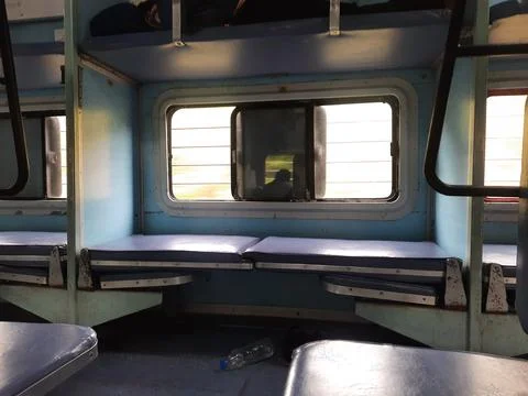 Closeup of beautiful interior design of the train and railway station Fotos Stock