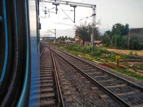 Closeup of beautiful view of Indian Railway Track and window side building .. Stock Photos
