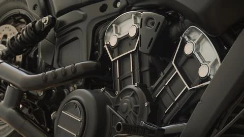 Closeup of a beautifully crafted Motorcycle Engine Detail with VTwin Stock Photos