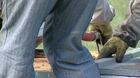 Closeup of Beekeepers with Hive Boxes Stock Footage 93057493