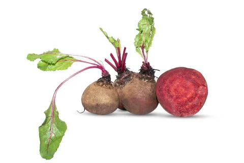 Closeup beetroot (beet root) and cut in half sliced isolated on white backg.. 스톡 사진