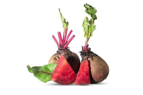 Closeup beetroot (beet root) and cut in half sliced isolated on white backg.. Stock Photos