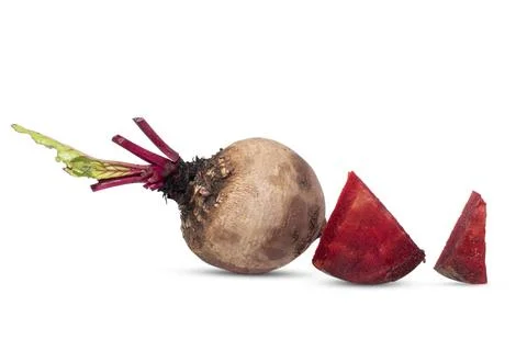 Closeup beetroot (beet root) and cut in half sliced isolated on white backg.. Stock Photos
