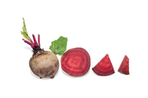 Closeup beetroot (beet root) and cut in half sliced isolated on white backg.. Stock Photos