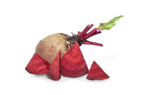 Closeup beetroot (beet root) and cut in half sliced isolated on white backg.. Stock Photos
