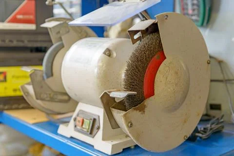 Closeup of a bench grinder Stock Photos