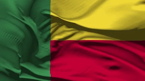 Closeup Benin Flag Wave Loop waving in wind Realistic Benin Flag background Stock Footage 320094731
