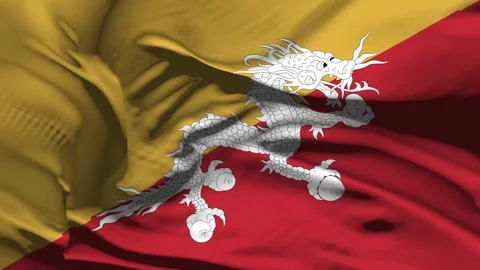 Closeup Bhutan Flag Wave Loop waving in wind Realistic Bhutan Flag backgroun Stock Footage 320094745
