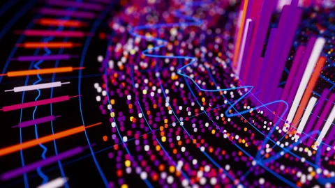 Closeup of Big Data complex round graph animation. Quantum computing universe Stock Footage 320889362