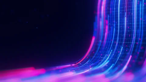 Closeup of Big data light speed upward flow. Abstract digital data stream of Stock Footage 319279421