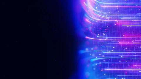 Closeup of Big data light speed upward flow. Abstract digital data stream of Stock Footage 320043449