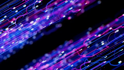 Closeup of Big data light speed flow. Abstract digital data stream of quantum Stock Footage 320563813