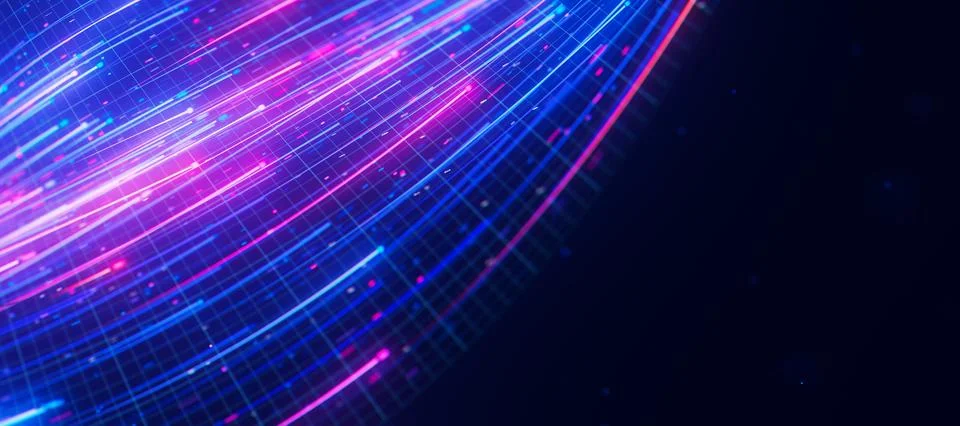 Closeup of bigdata light speed flow. Abstract digital data stream of quantum Stock Illustration