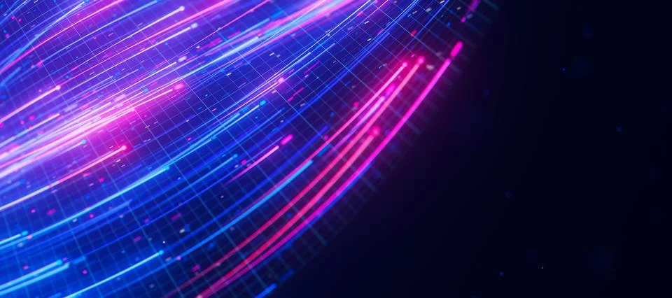 Closeup of bigdata light speed flow. Abstract digital data stream of quantum Stock Illustration