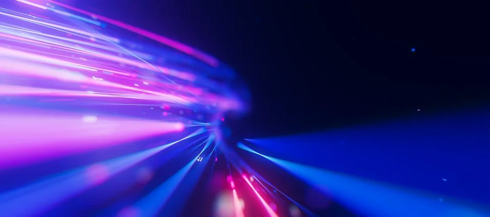 Closeup of bigdata light speed trail flow to infinity. Abstract digital data Stock Illustration