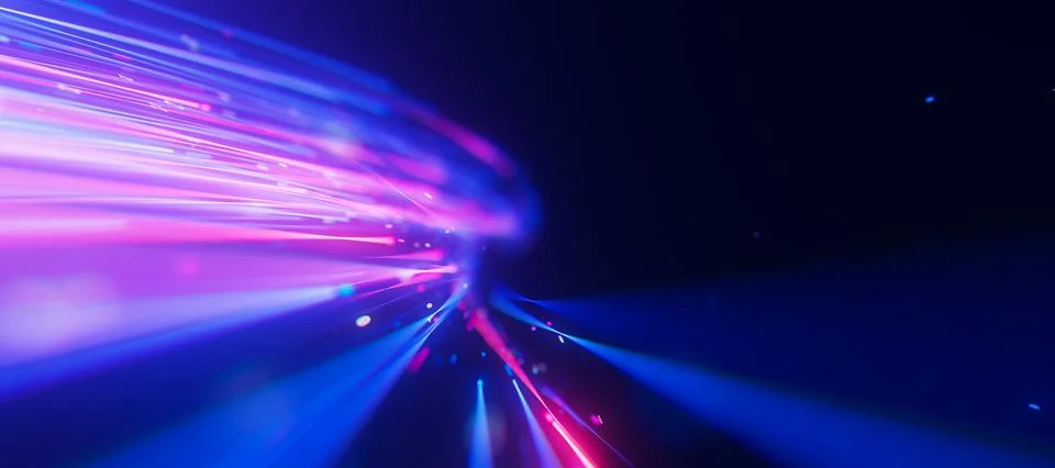 Closeup of bigdata light speed trail flow to infinity. Abstract digital data Stock Illustration