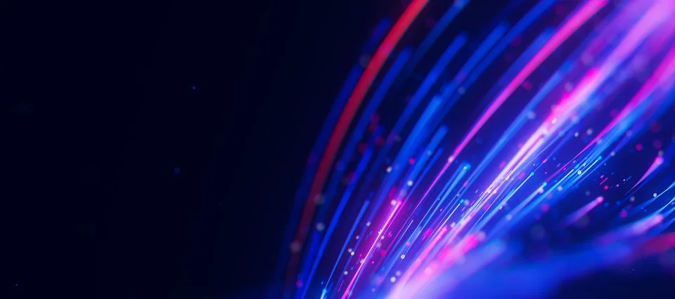 Closeup of bigdata light speed trails flow. Abstract digital data stream of Stock Illustration