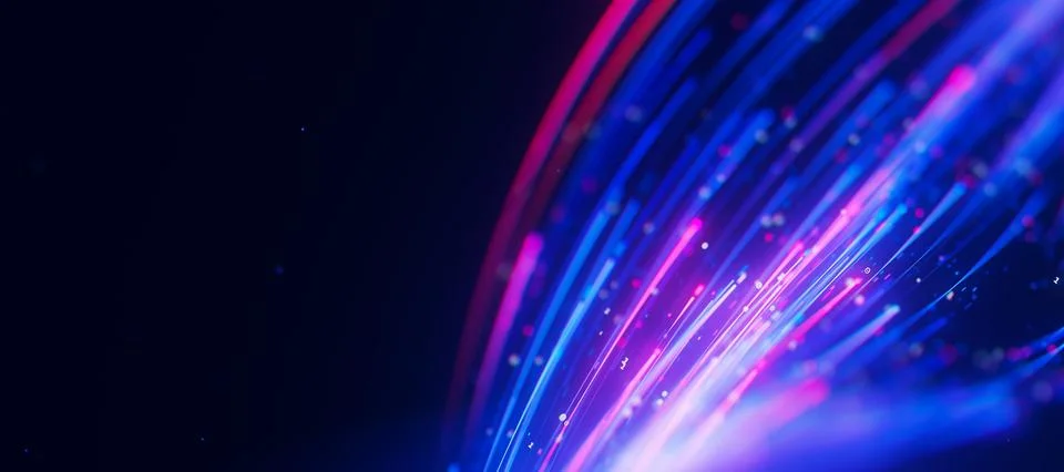Closeup of bigdata light speed trails flow. Abstract digital data stream of Stock Illustration