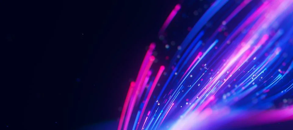 Closeup of bigdata light speed trails flow. Abstract digital data stream of Stock Illustration