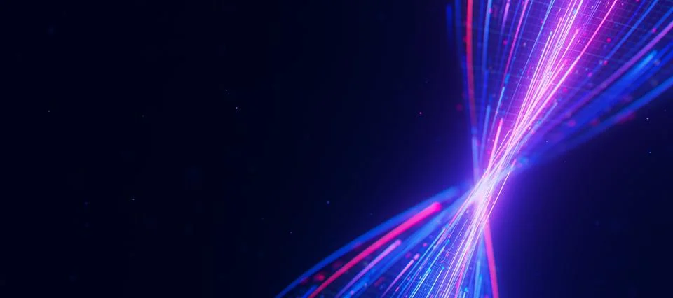 Closeup of bigdata light speed twisted flow. Abstract digital data stream of Stock Illustration