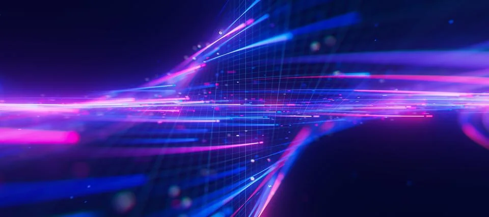 Closeup of bigdata light speed twisted flow with shallow DOF. Abstract digital Stock Illustration