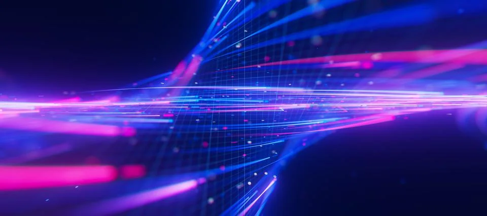 Closeup of bigdata light speed twisted flow with shallow DOF. Abstract digital Stock Illustration
