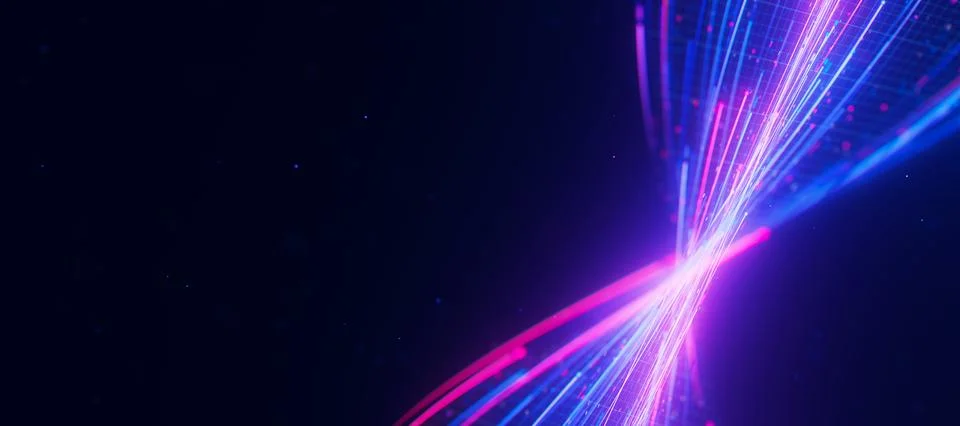 Closeup of bigdata light speed twisted flow. Abstract digital data stream of Stock Illustration