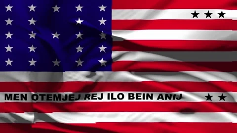 Closeup Bikini Atoll Flag Wave Loop waving in wind Realistic Bikini Atoll Fl Stock Footage 320094729
