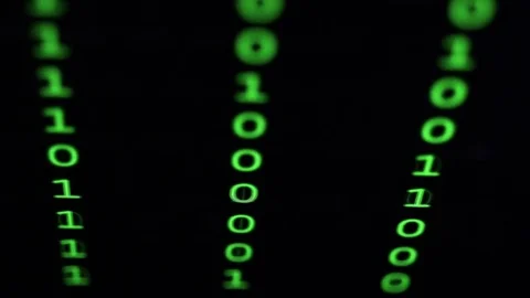 Closeup of binary code in green digits on a computer screen Video stock 71733043