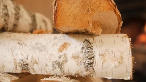 Closeup Of Birch Firewood Stock Footage 146155318