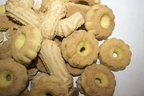 Closeup biscuits snack bakery background Stock Photos