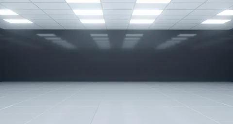 Closeup Black And White Empty Room With Square Lights On Ceiling And Reflecti Illustrazione stock
