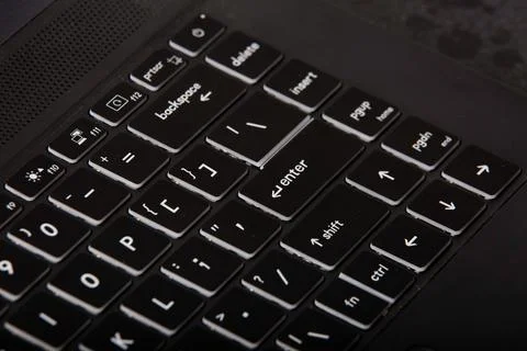 Closeup of a black computer keyboard with white letters and numbers on it Stock Photos