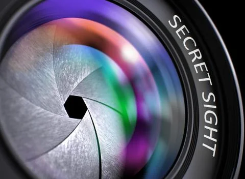 Closeup Black Digital Camera Lens with Secret Sight. 3D Illustrazione stock
